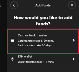 Adaugă fonduri ETH în portofelul Sorare prin plata cu cardul